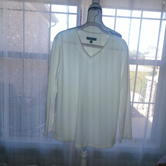 KAREN SCOTT Sport Long Sleeve V-Neck White Sweater XL - Picture 1 of 6